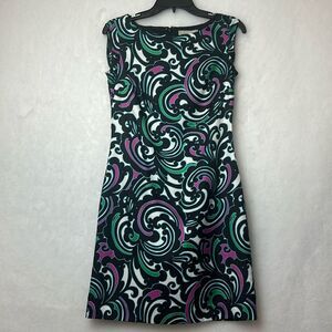 Banana Republic Black Pink Green Scroll Swirl Sleeveless Shift Dress Sz 0